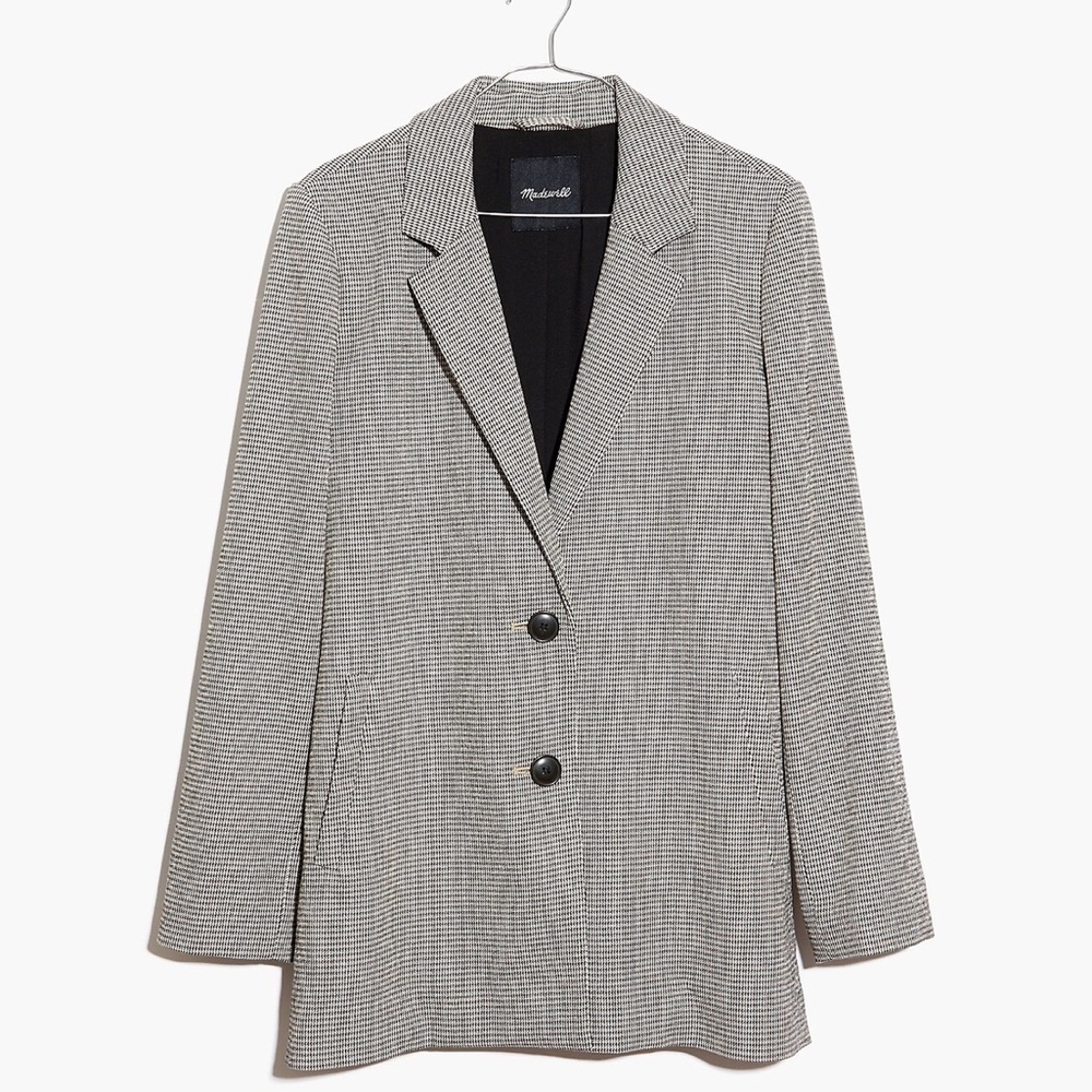 NWT Madewell Small Boxy Oversized Small Check 2 Button Black Blazer Coat